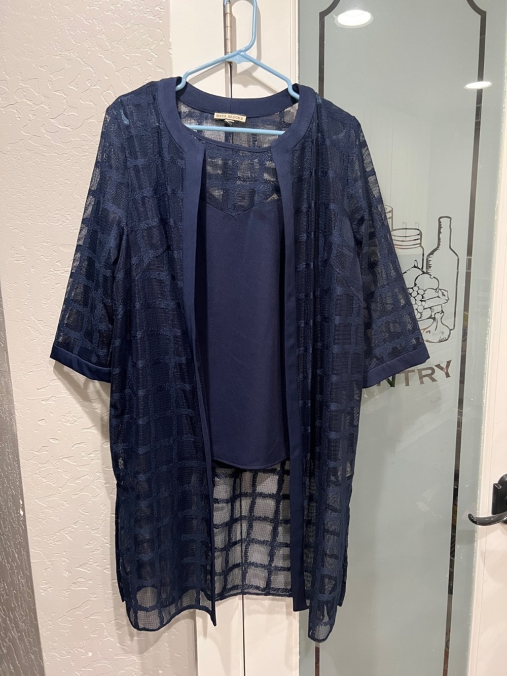 Maya Brooke Navy Sheer Grid Overlay cardigan with Tank